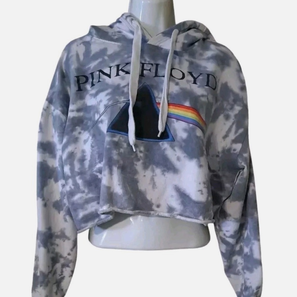 Pink Floyd Tie Dye Prism Dark Side of The Moon Blue Light Gray Logo Hoodie